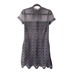 Self-Potrait 'Evie' Short Sleeve Scalloped Chevron Lace Dress, Black, size 4